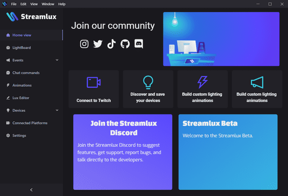 Screenshot of the Streamlux app home view